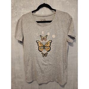 Yellow Butterfly Gray‎ Large Short Sleeve TShirt Y2K Skater Casual Grunge